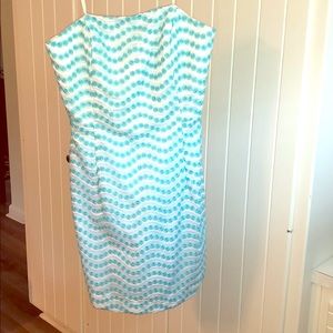 Turquoise and White strapless dress